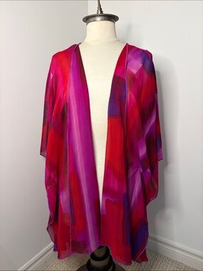 Vibrant Pink & Red Sheer Kimono Cover-Up Peter Nygard